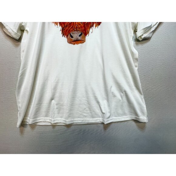 Highland Cow Graphic T-Shirt Womens 2XL White Casual Tee Crew Neck Short Sleeve - Picture 6 of 10